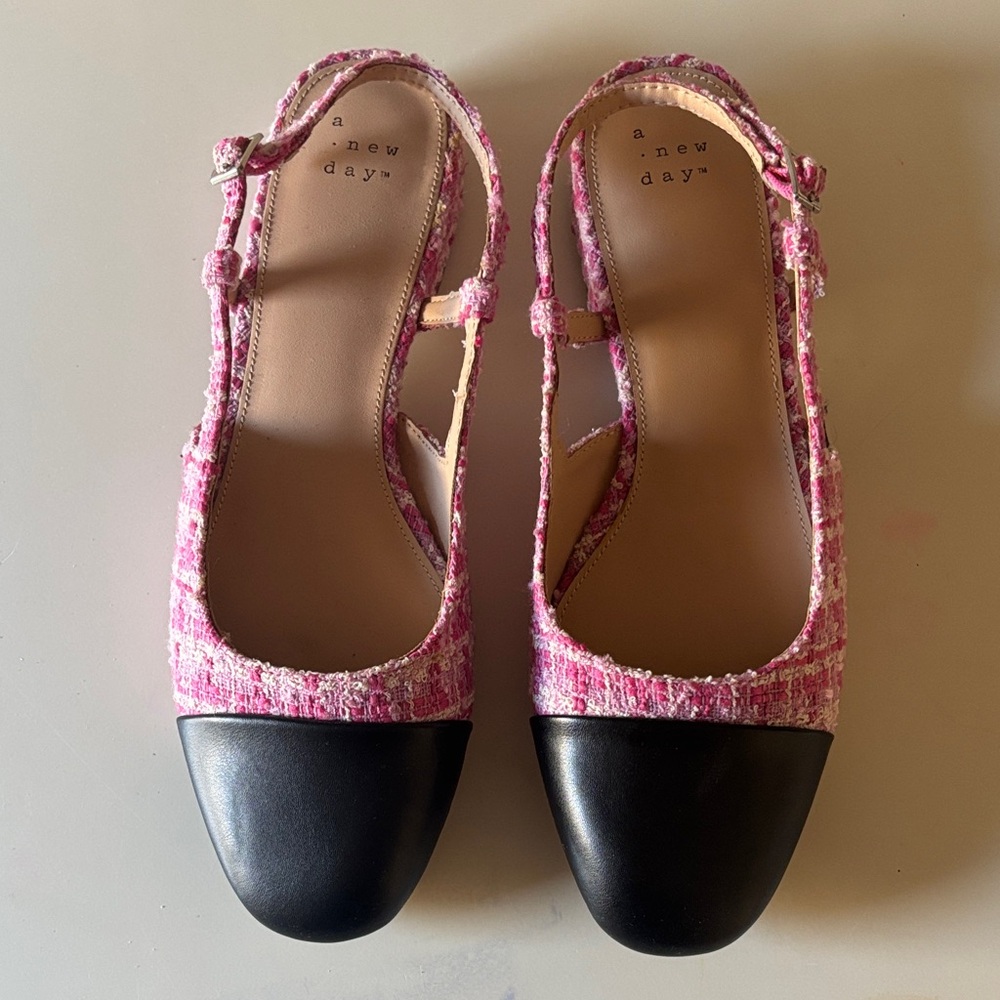 A New Day Pink Tweed and Black Cap Toe Flats